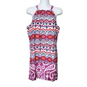 Trina Turk Dress Womens 6 Cotton Silk Ikat Halter Tie Back Vivid